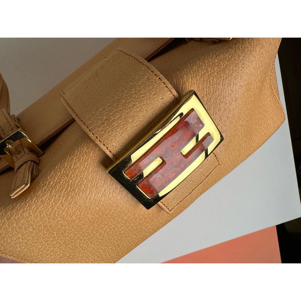 FENDI Vintage Y2K All-Leather Mamma Shoulder Bag Square Pink EUC Authentic - Picture 4 of 9
